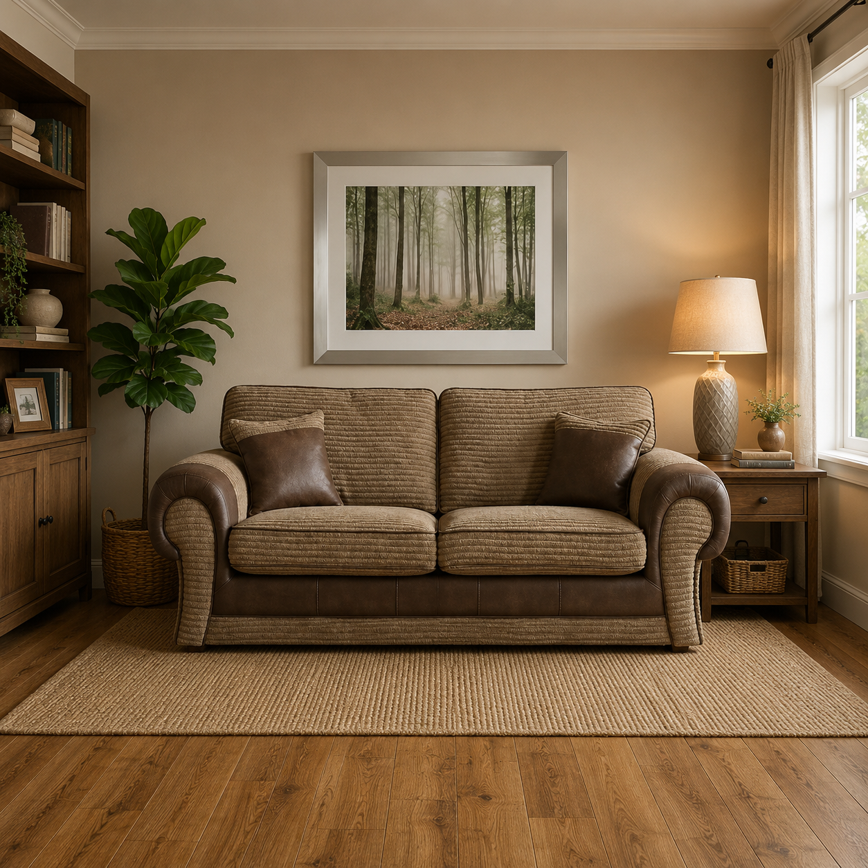 Tango 3+2 Seater Sofa Set – Jumbo Cord Fabric with Leather Detail