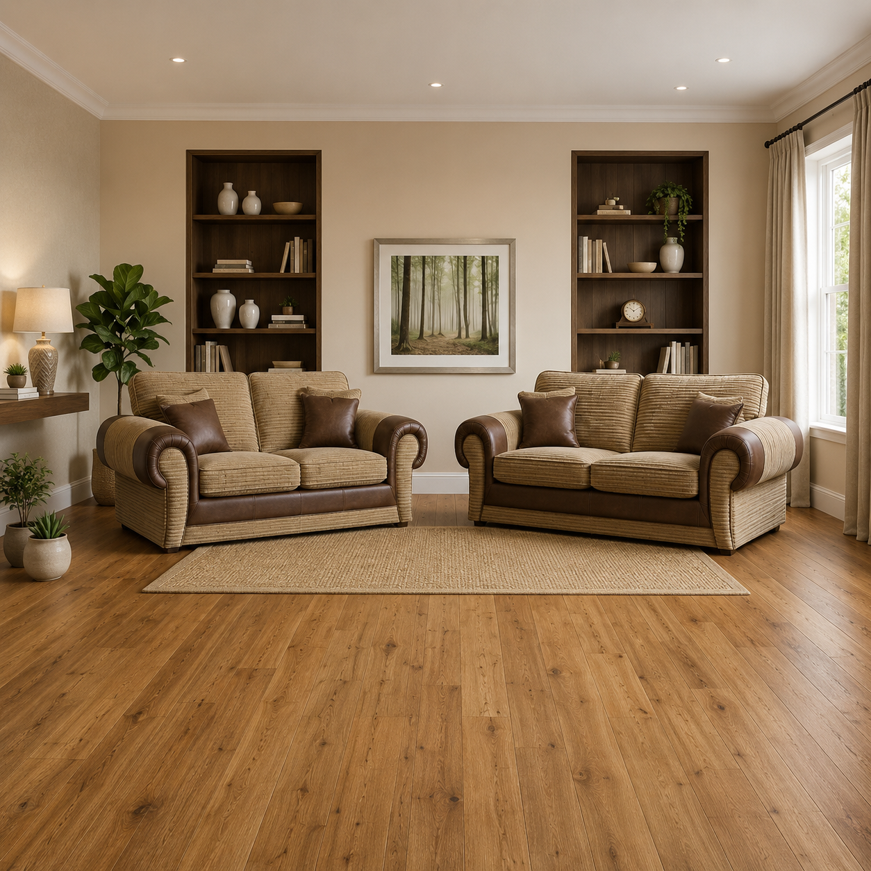 Tango 3+2 Seater Sofa Set – Jumbo Cord Fabric with Leather Detail