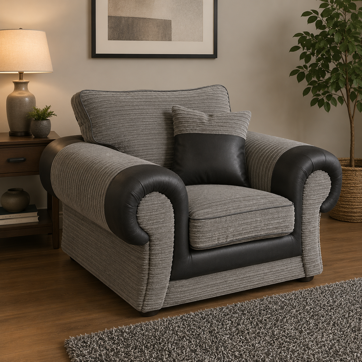 Tango 3+2 Seater Sofa Set – Jumbo Cord Fabric with Leather Detail