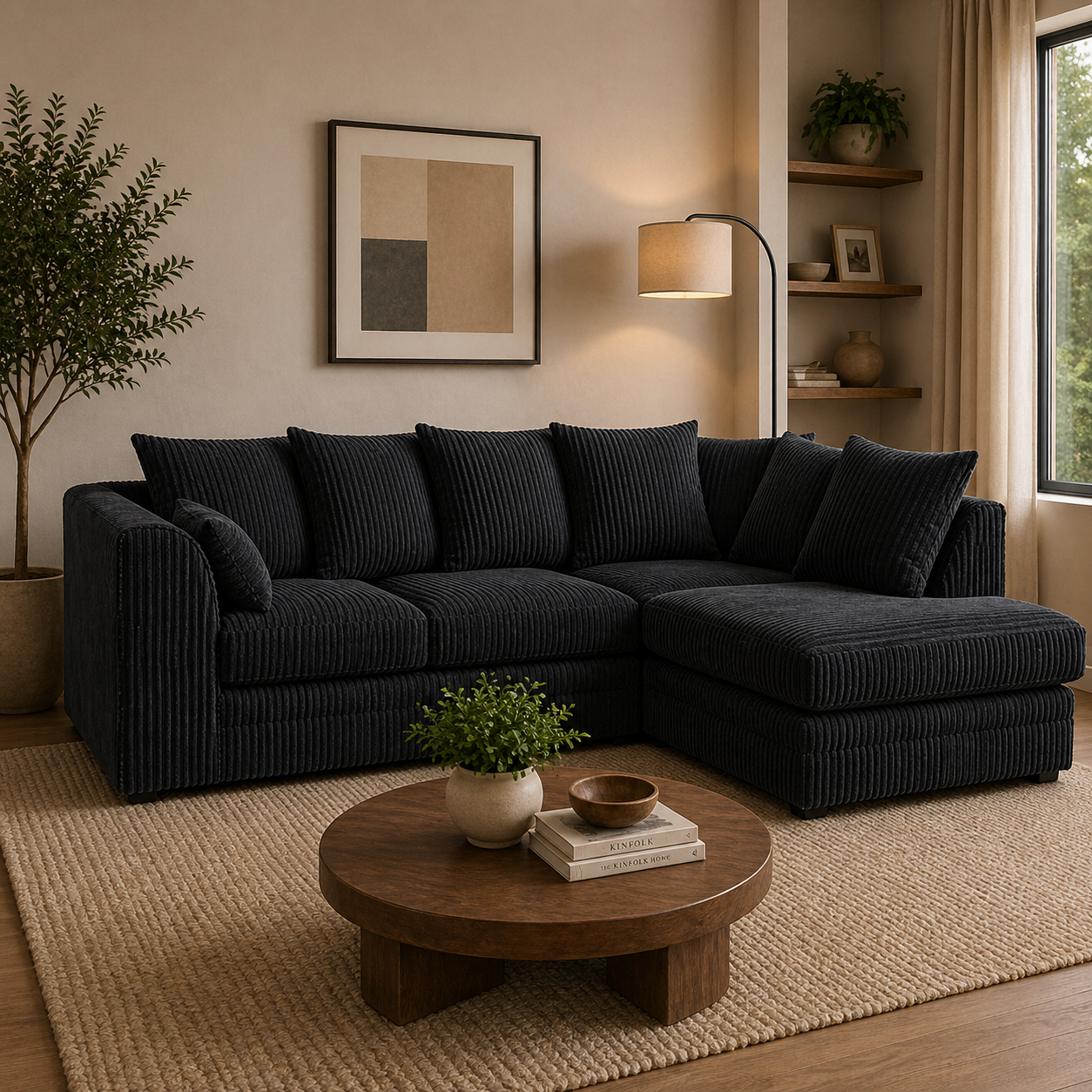 Luxor Fabric Corner Sofa Chocolate | Soft Jumbo Cord 3-4 Seater Corner Sofa