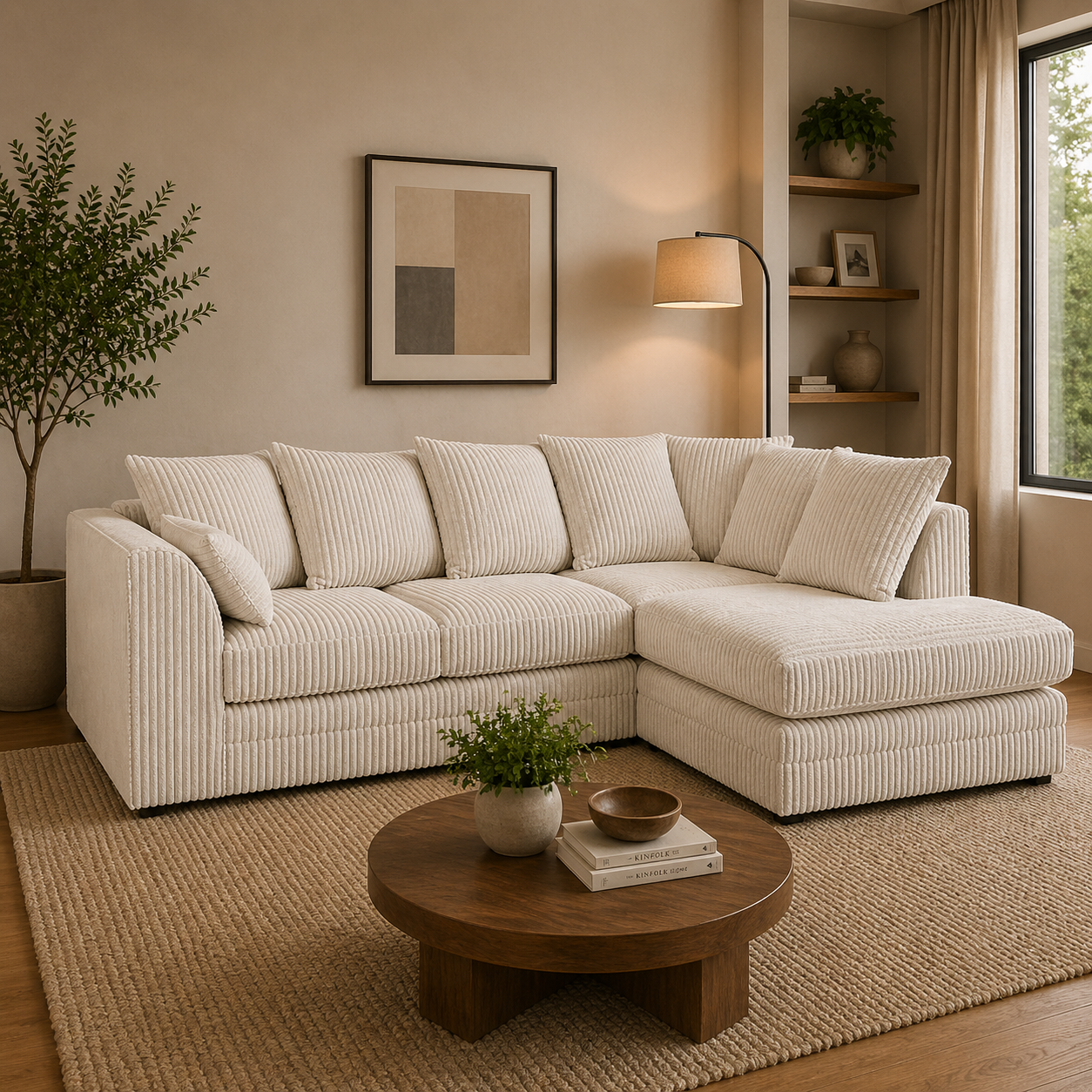 Luxor Fabric Corner Sofa Chocolate | Soft Jumbo Cord 3-4 Seater Corner Sofa