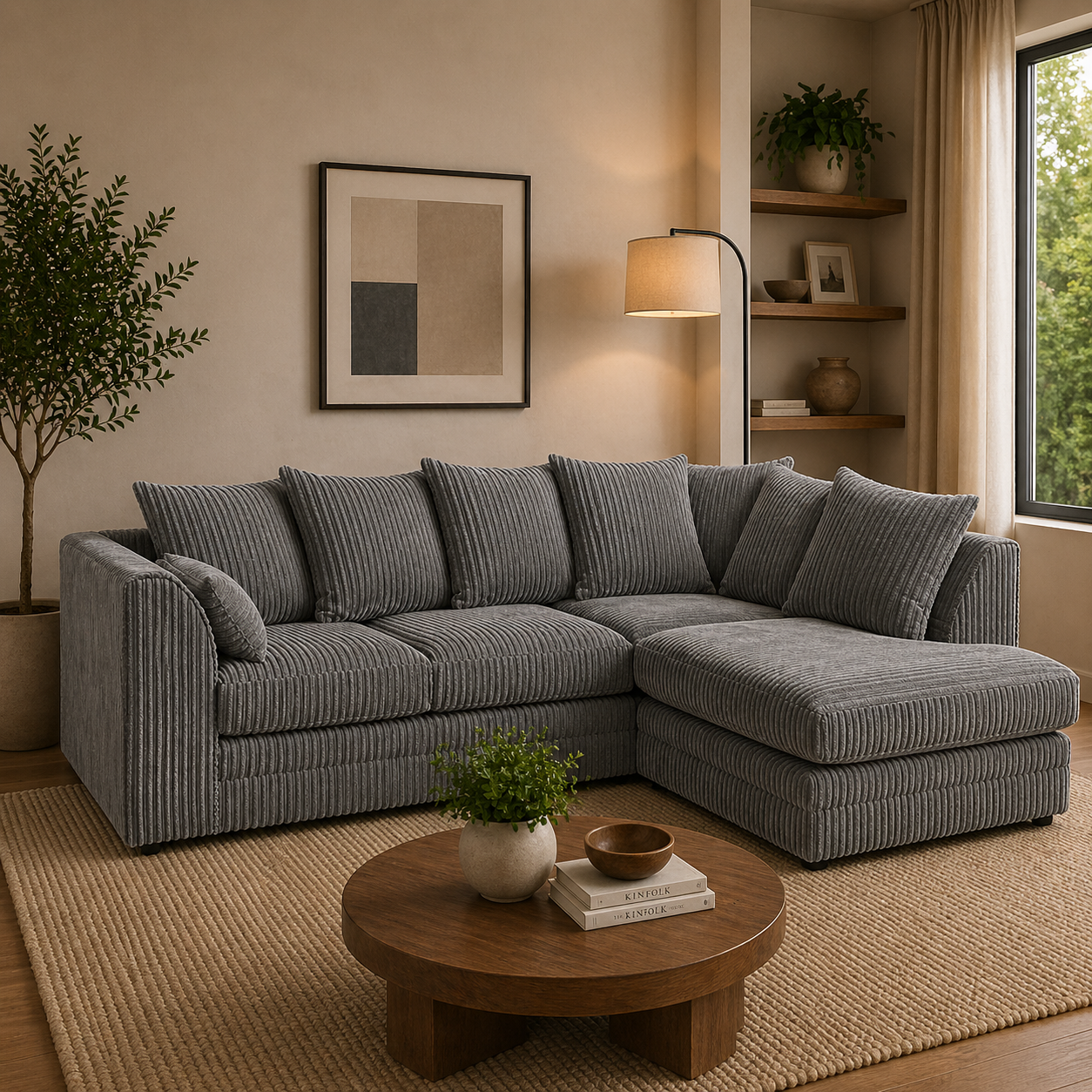Luxor Fabric Corner Sofa Chocolate | Soft Jumbo Cord 3-4 Seater Corner Sofa