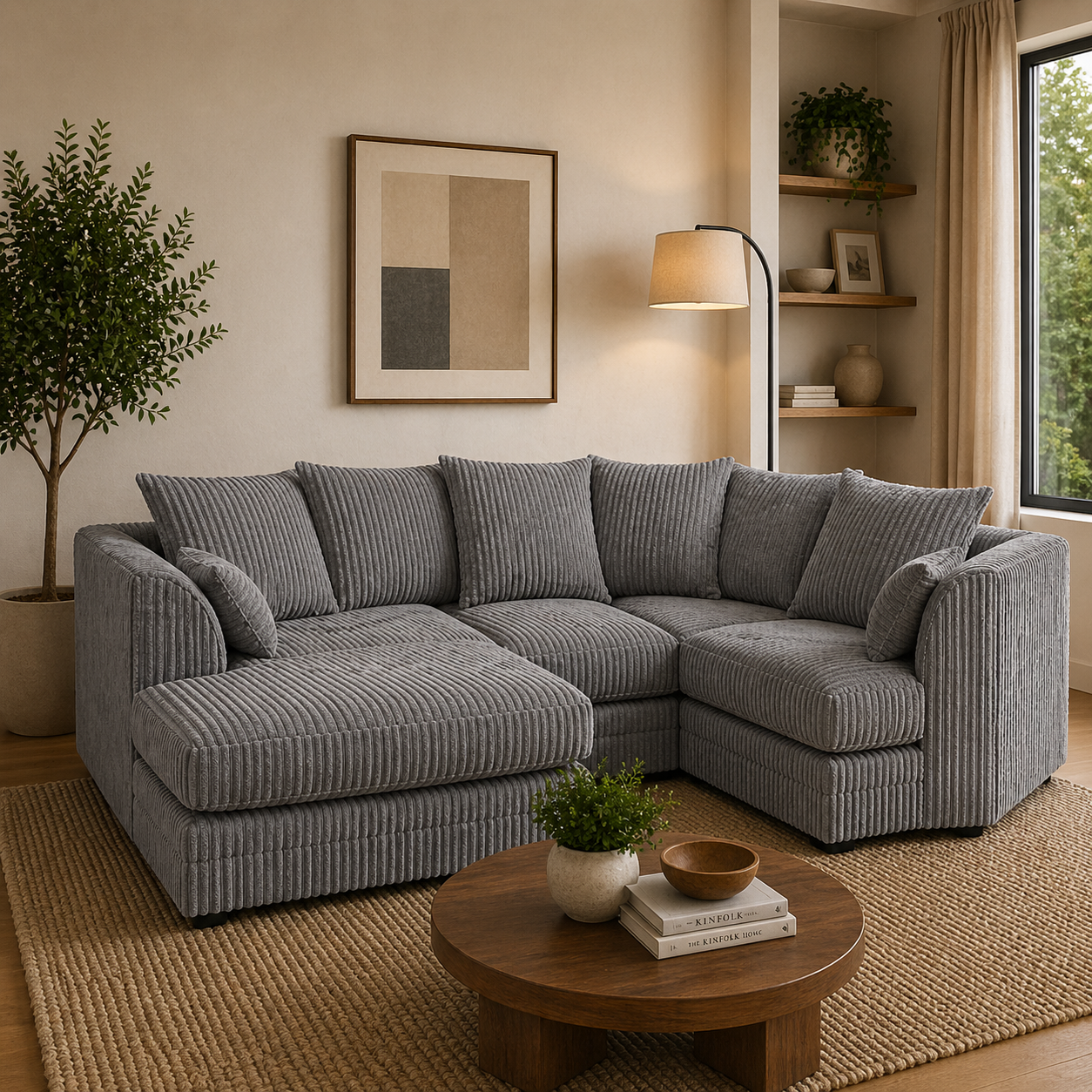 Luxor Fabric Corner Sofa Chocolate | Soft Jumbo Cord 3-4 Seater Corner Sofa