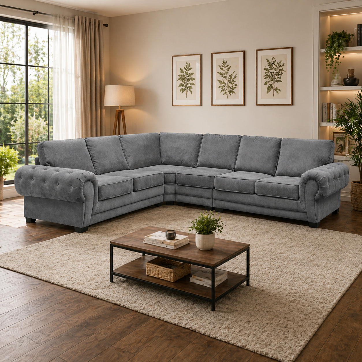 VERONA FULL BACK  DARK GREY 6 SEATER CORNER SOFA (Universal Side)