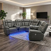 Michigan Zeus Leather Electric Recliners Corner Sofa With Cupholders  Bluetooth Speakers/LED Lights/USB Charging Ports/Storage